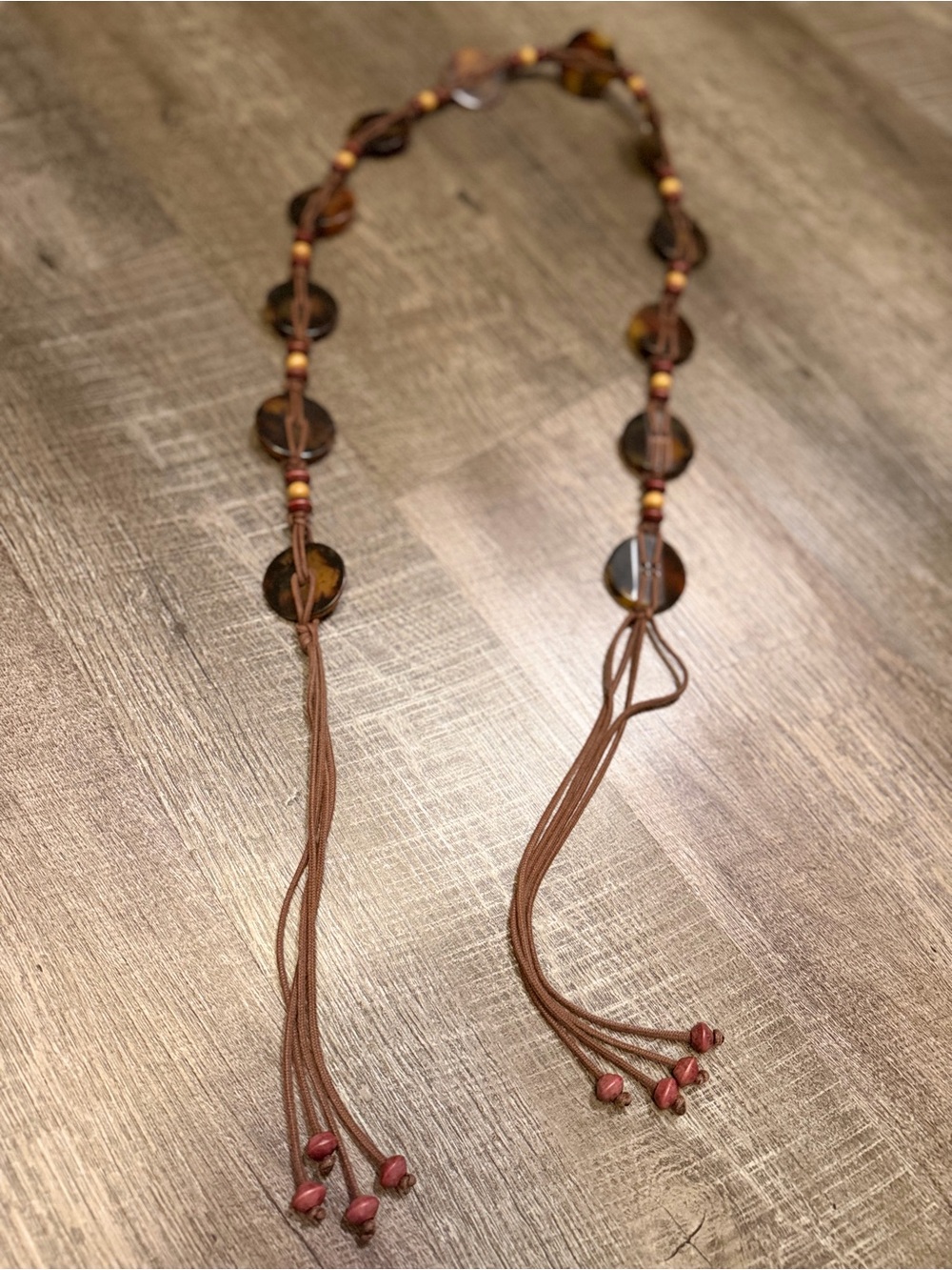 Boho Y2K Tortoiseshell Disc Beaded Brown Tie Belt